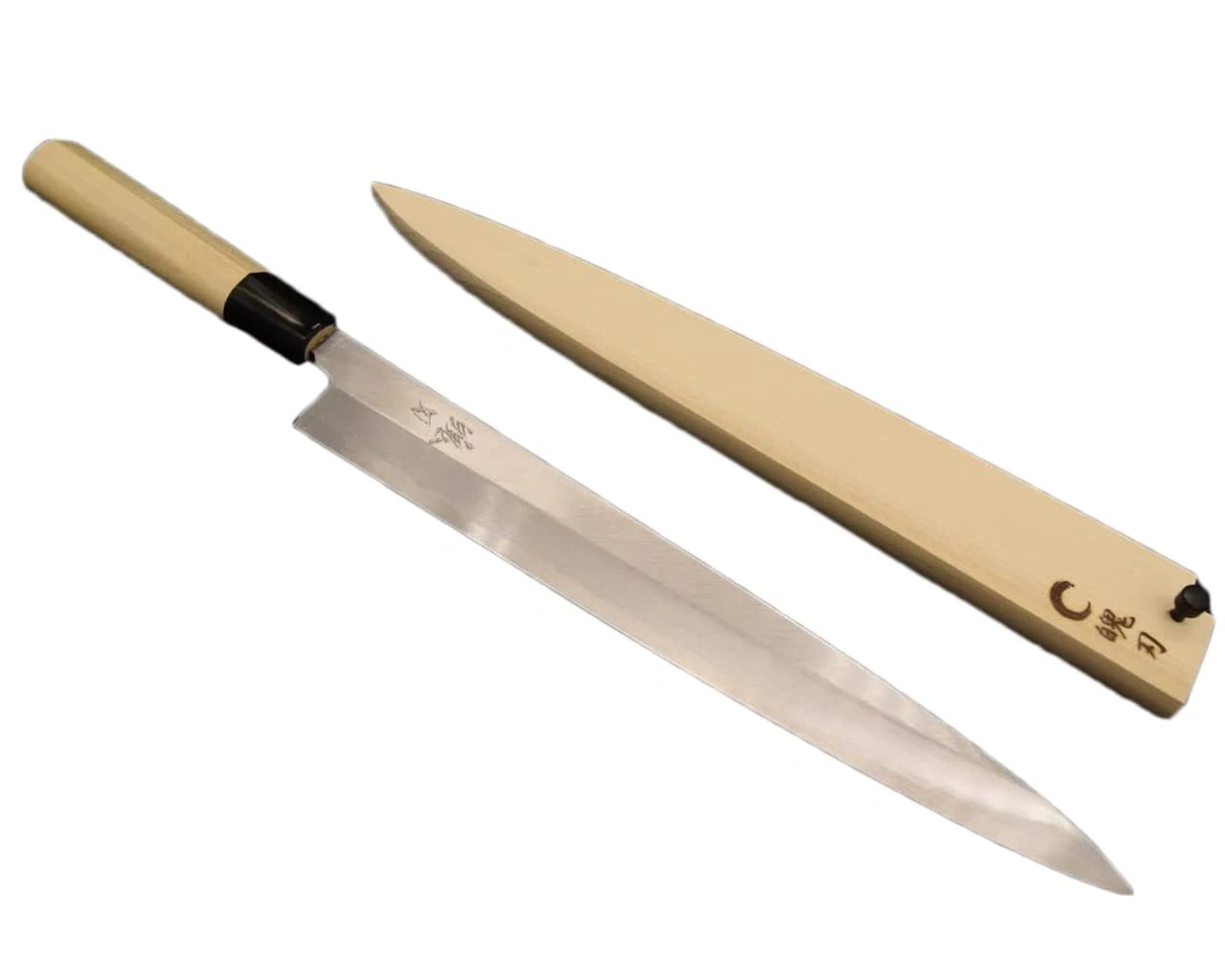 堺製プロ仕様 本霞白二鋼 柳刃包丁 尺寸 300mm 刺身包丁 水牛角柄 鞘ピン付 日本製 Made in Japan