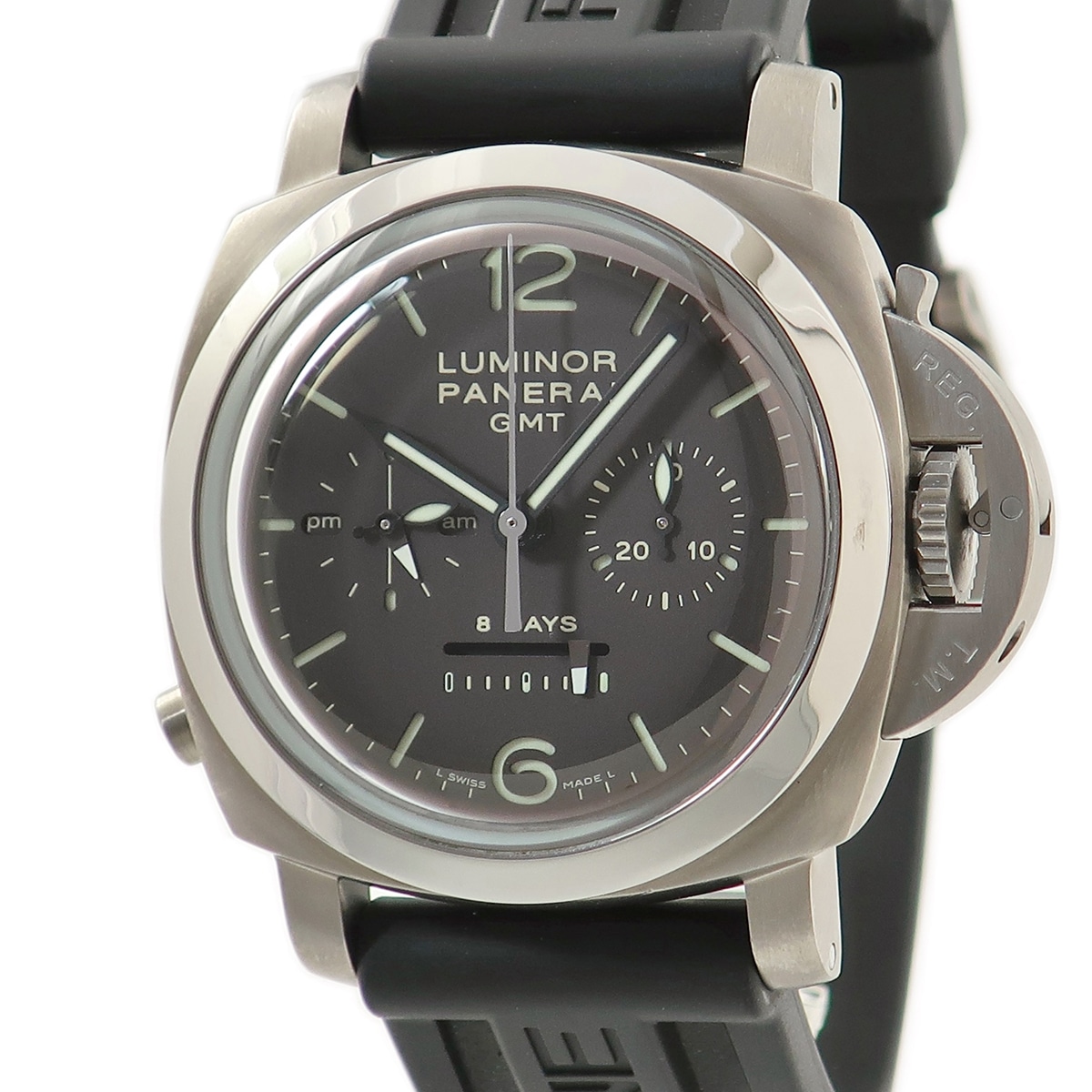 ルミノール1950 クロノ モノプルサンテ 8デイズ GMT チタニオ PAM00311 K番 手巻き メンズ OH済 K番 ブラウン 3年保証 507,584円