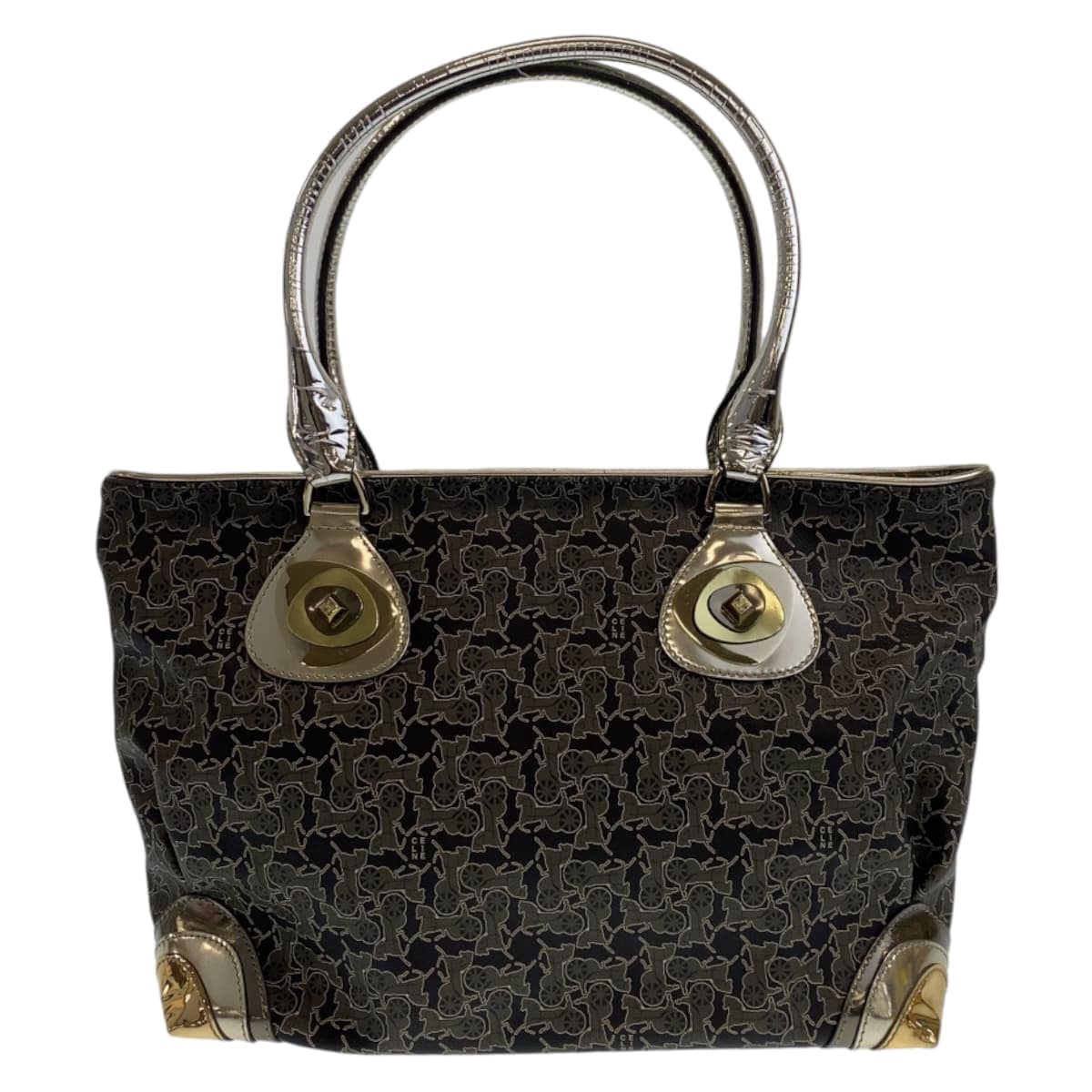 美品 ヴィンテージ サルキー 馬車柄 グレー マルチカラー シルバー金具 PVC トートバッグ ショルダーバッグ ハンドバッグ レディース 406954