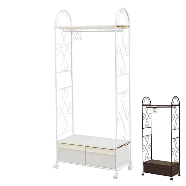 ハンガーラック ロートアイアン 収納ボックス付 1段2杯 幅75cm