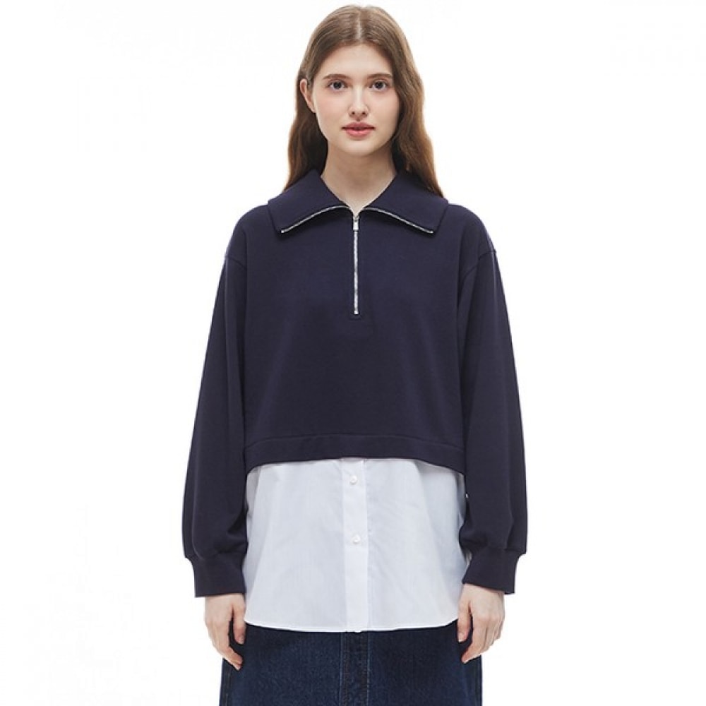 [プラスチックアイランド] シャツカラーハーフジップアップTシャツPP3CL964