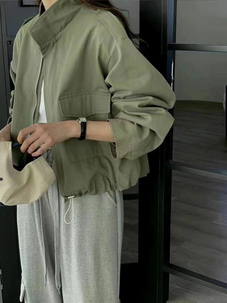 ジャケット レディース 春 長袖 ジャケット レディース 春 秋 アウター 羽織り 重ね着 レイヤード 上着 スタンドカラー ショートコート 長袖ジャケット カジュアル ファスナー ジッパー ゆっ