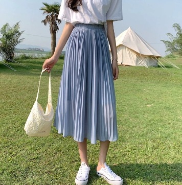 シフォン さらさら 透け感 ウエストゴム スカート ミモレ丈 セミフレア スリム 細身 スマート プリーツ シースルー 伸縮性 薄手 かわいい 大人可愛い きれいめ シンプル 大人 上品 おしゃれ