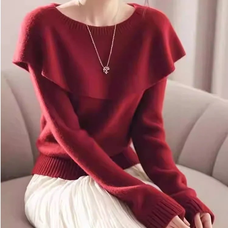 2025 シャネル風 デザイン性 春秋 ニッチ プルオーバー 大人気 レッド ニット セーター 高級 レディース トップス 上品 新年