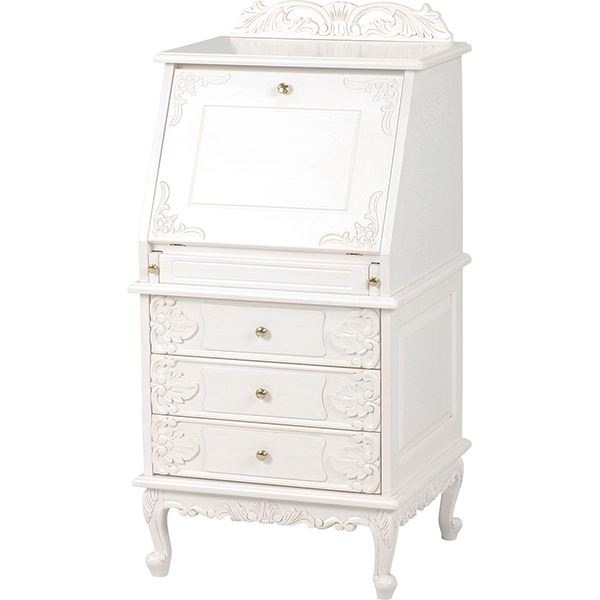 ライティングテーブル 木製 スライド棚 アンティークホワイト 『ヴィオレッタシリーズ』