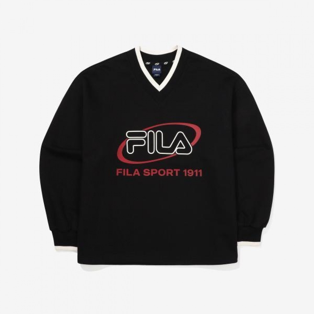 FILA ビッグロゴ コットン混合 Vネック メンズセーター