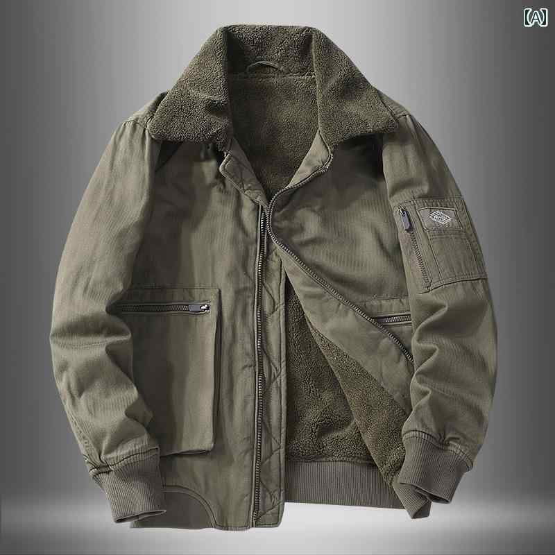 メンズ ファッション ウール ジャケット 冬 アメリカン ワークウェア 起毛 厚手 コットン コート ファーカラー ジャケット コットンコート