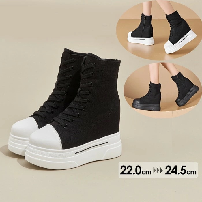 大人気 上品 厚底スニーカー レディース 編み上げタイプ シューズ カジュアル ウォーキングシューズ ブラック おしゃれ かわいい 大きいサイズ 履きやすい 旅行 通勤 通学 人気 靴 厚底 シンプル