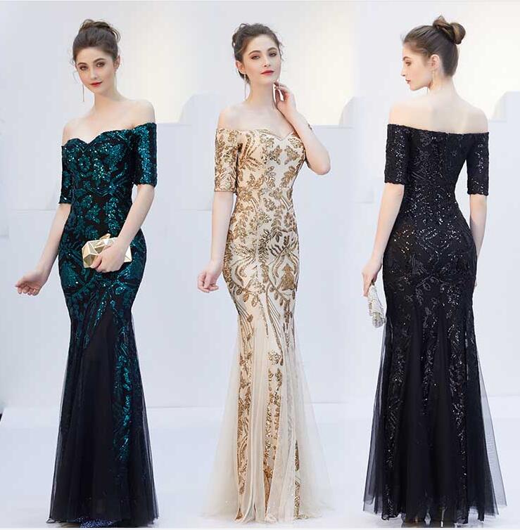 オフショルダー ワンピース キラキラドレス スパンコール 花刺繍 レディース 半袖 タイトワンピース パーティードレス イブニングドレス お花嫁 ウェディングドレス キャバドレス ロングドレス 高級感