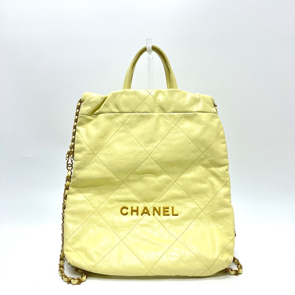 リュックサック CHANEL22 シャネル22 スモール チェーン 2WAY デイパック カバン バッグ レザー イエロー