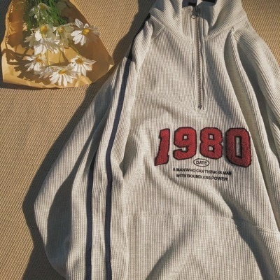 トップス プルオーバー 袖なし 長袖 襟付き ハーフジップ デザイン 美ライン 刺繍 ワッペン ファスナー カレッジ ヴィンテージ風 ワッフル カラバリ かわいい 大人可愛い きれいめ シンプル