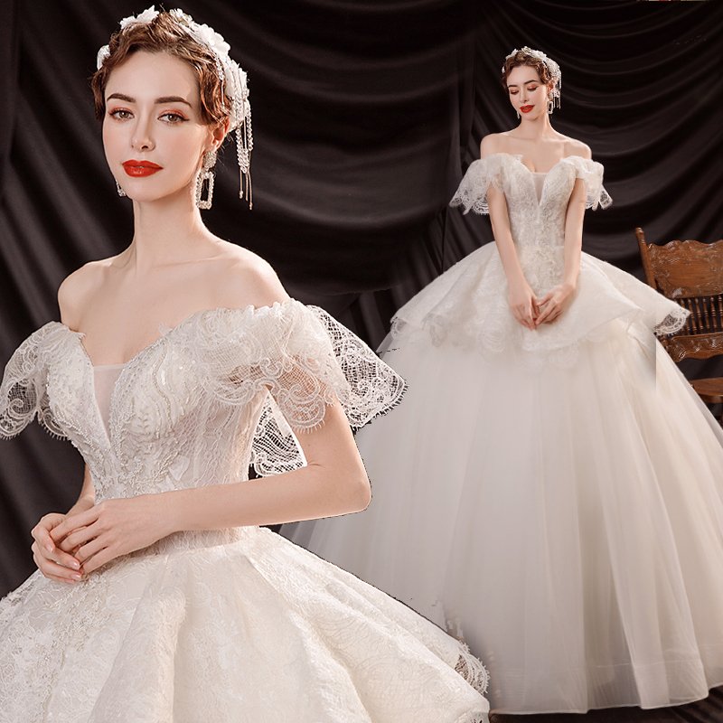 ウェディングドレス プリンセスラインドレス 豪華 ウエディングドレス 二次会 カップ 花嫁 パーティードレス 披露宴 ブライダル 結婚式 透かし感 オフショルダー