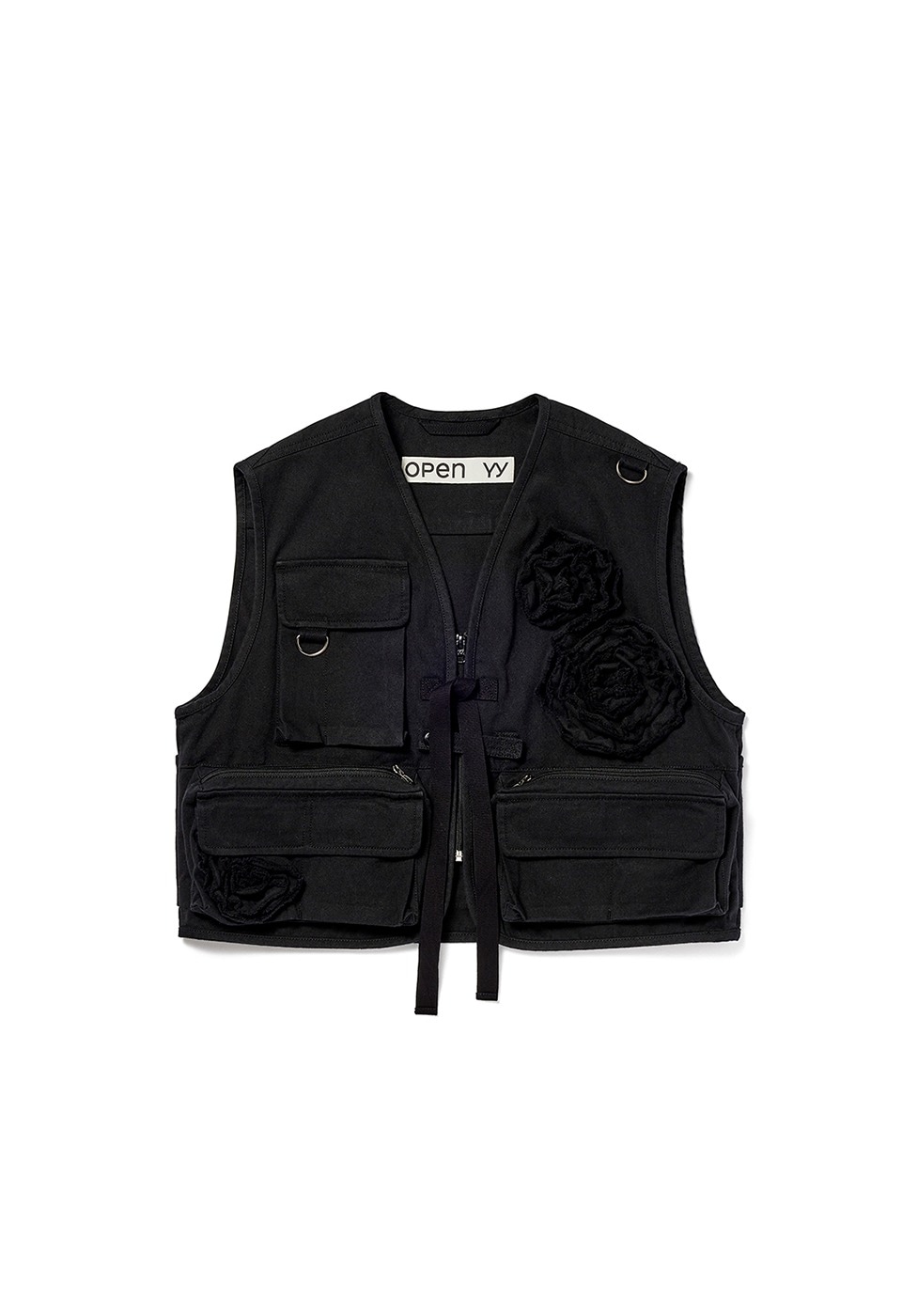 【OPEN Yy】 APPLIQUÉ CARGO VEST : BLACK