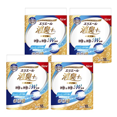 エリエール トイレットペーパー 消臭プラス(+) 25m72ロール(18ロール4パック) ダブル パルプ100% 芯からしっかり香るフレッシュクリアの香り【ケース販売】