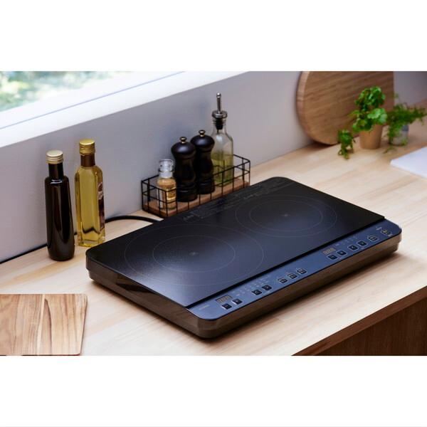 IHクッキングヒーター 2口 据置型 据え置きコンロ IHコンロ IH調理器 卓上IH調理器 揚げ物 一人暮らし 新生活 家族 自炊 ブラック IHK-WT41-B