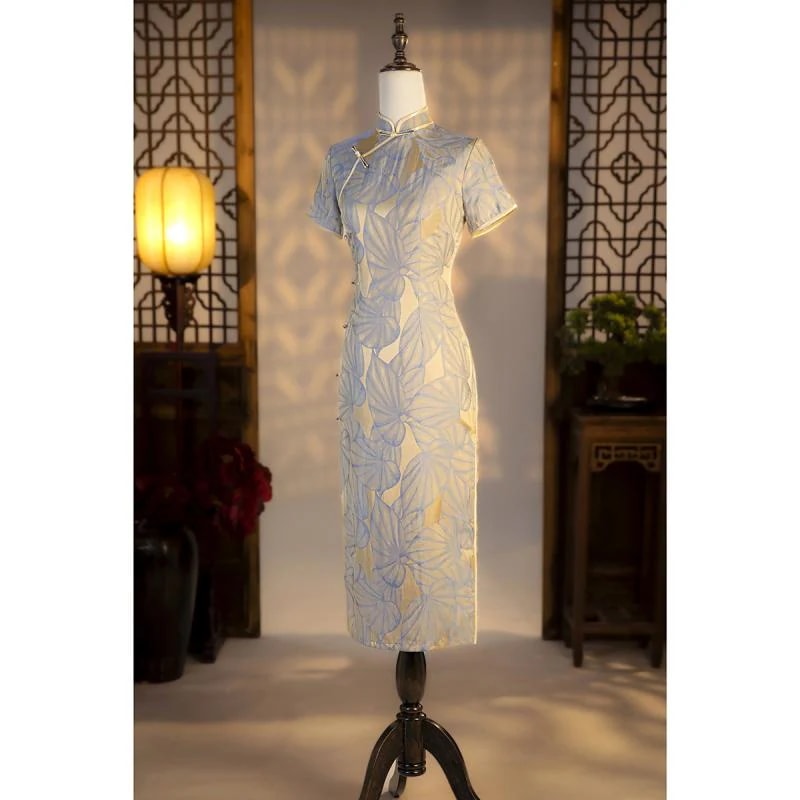 【送料無料】チャイナドレス レディース ワンピース 夏 若々しい ジャカード ロング レトロ イエロー