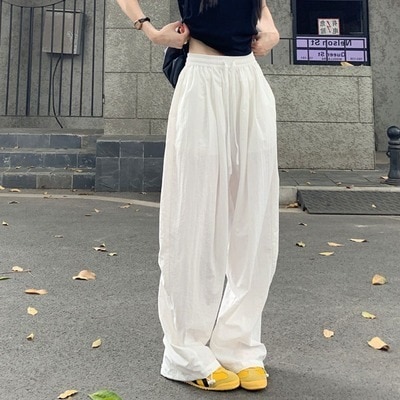 パンツ ボトムス ワイド カーゴ フルレングス ストリート ウエストゴム 伸縮性 薄手 かわいい カジュアル おしゃれ かっこいい こなれ感 ラフ メンズライク マニッシュ 20代 オルチャン 無地