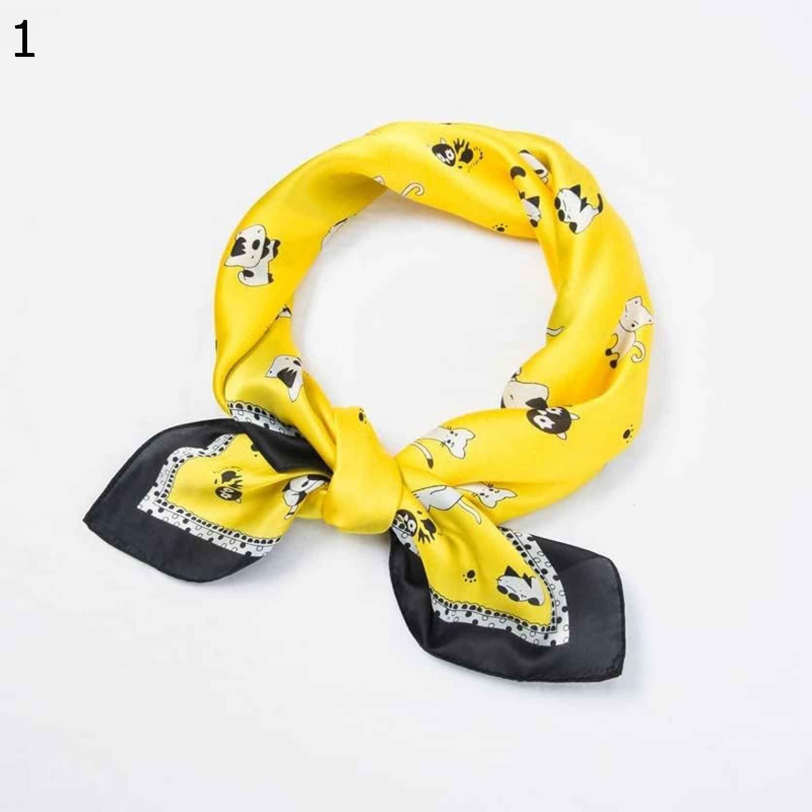 【15%OFFクーポン～】ファッションスカーフサテン小さな正方形ラップヘッドバッグ装飾スカーフかわいい動物プリント女性ショール スカーフ (Color : Yellow Size : 70x70c