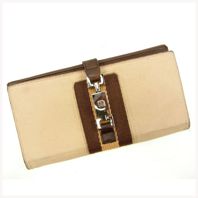 長財布 Wホック ジャッキー金具 ピンクベージュ ブラウン 中古