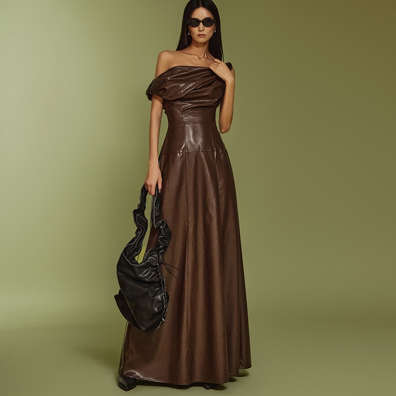 D5088 オフショルダー レザー ワンピース