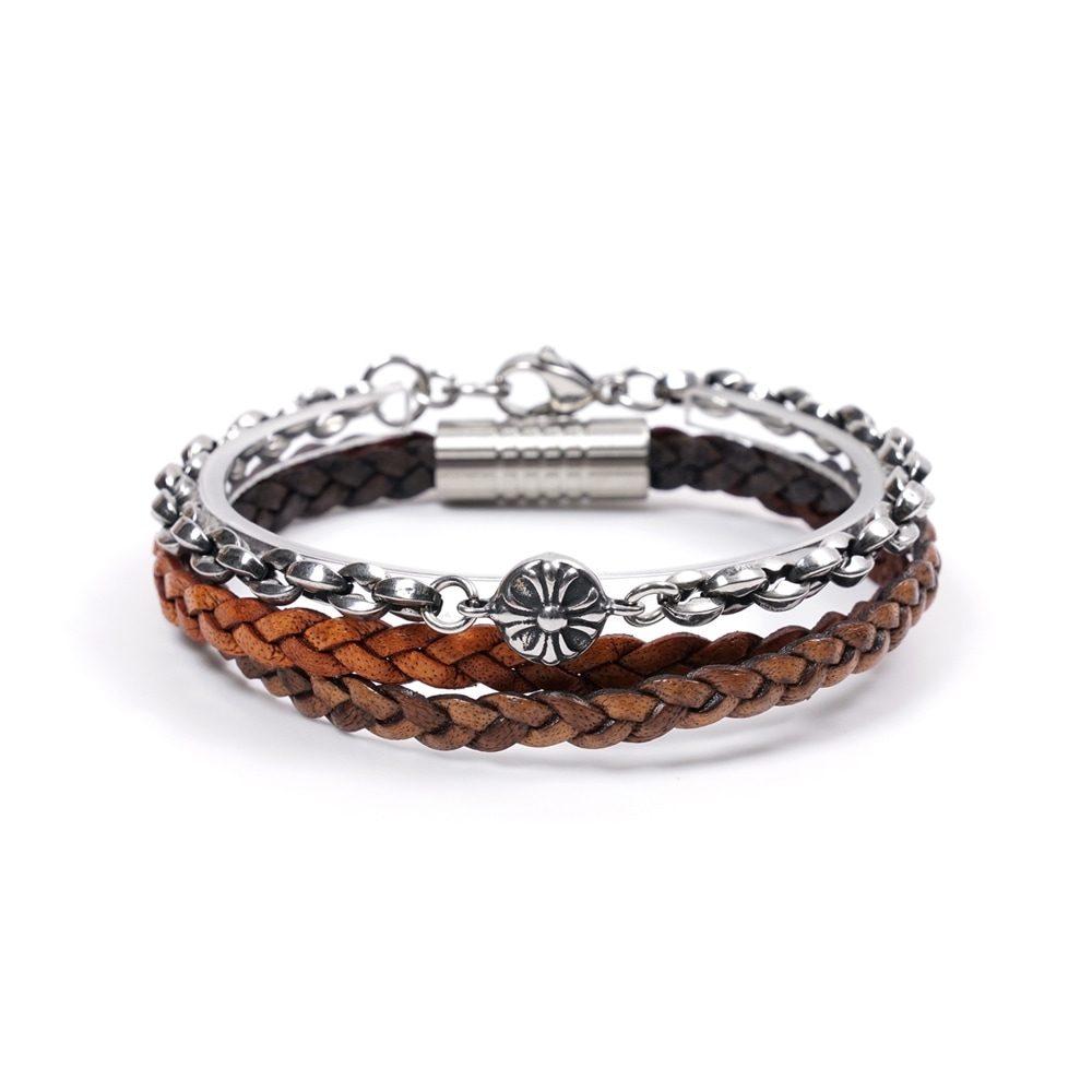 JBANS クラシックアンティークシールドサージカル 530 トーンオントーンダブルコイルレザー 543BR ブレスレットセット (C2101-SE170_BR)