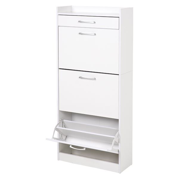 シューズラック 下駄箱 約幅62奥行24高さ136.5cm ホワイト フラップ式扉 引き出し付き 大容量 組立品 玄関 エントランス