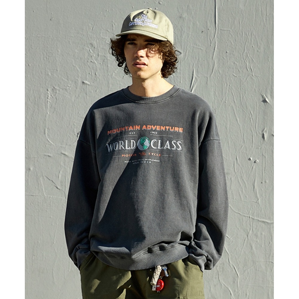 FLUKEワールドクラスピグメントマンツーマンTシャツダークグレーFMT751