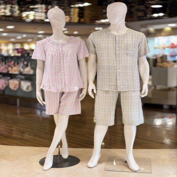 WP8856R_ラウンドチェック半袖カップルパジャマセット