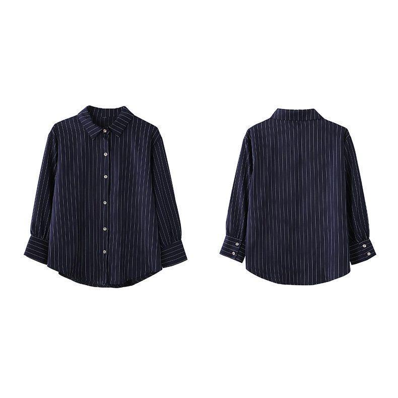 夏新作ブラウス レディース 春 夏 秋 長袖 前開き Vネック オフィス きれいめ ストライプ柄 シャツ 20代 30代 40代 50代 大人可愛い 着やせ おしゃれ 通勤OL 体
