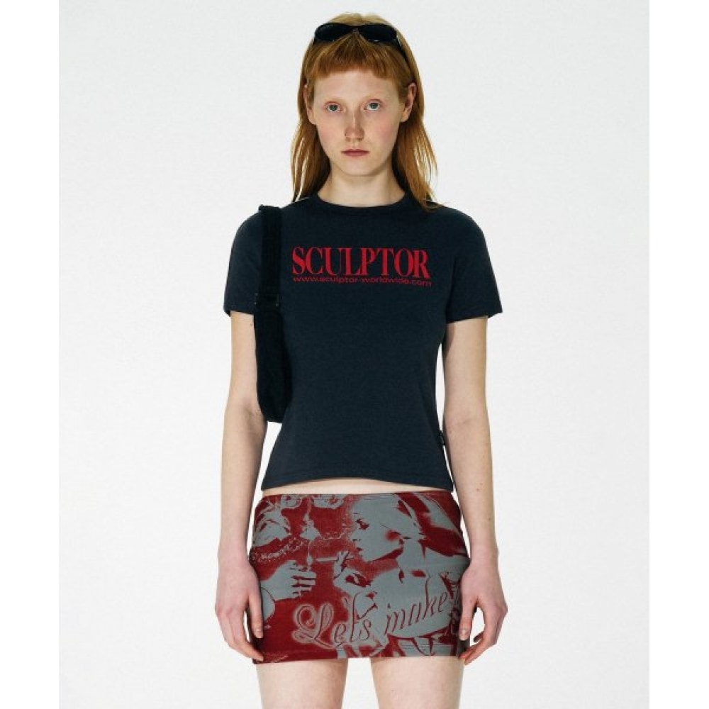 SCULPTOR クラシックロゴパイピングクロップトップチャコール