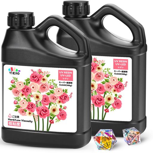 YIEHO UV レジン液1000g, 大容量アップグレードされた低粘度超透明で硬いUV レジン液速硬化-レジン初心者向け Resin UV/LED対応DIYハンドメイドジュエリー, 工業用鋳造樹脂ア