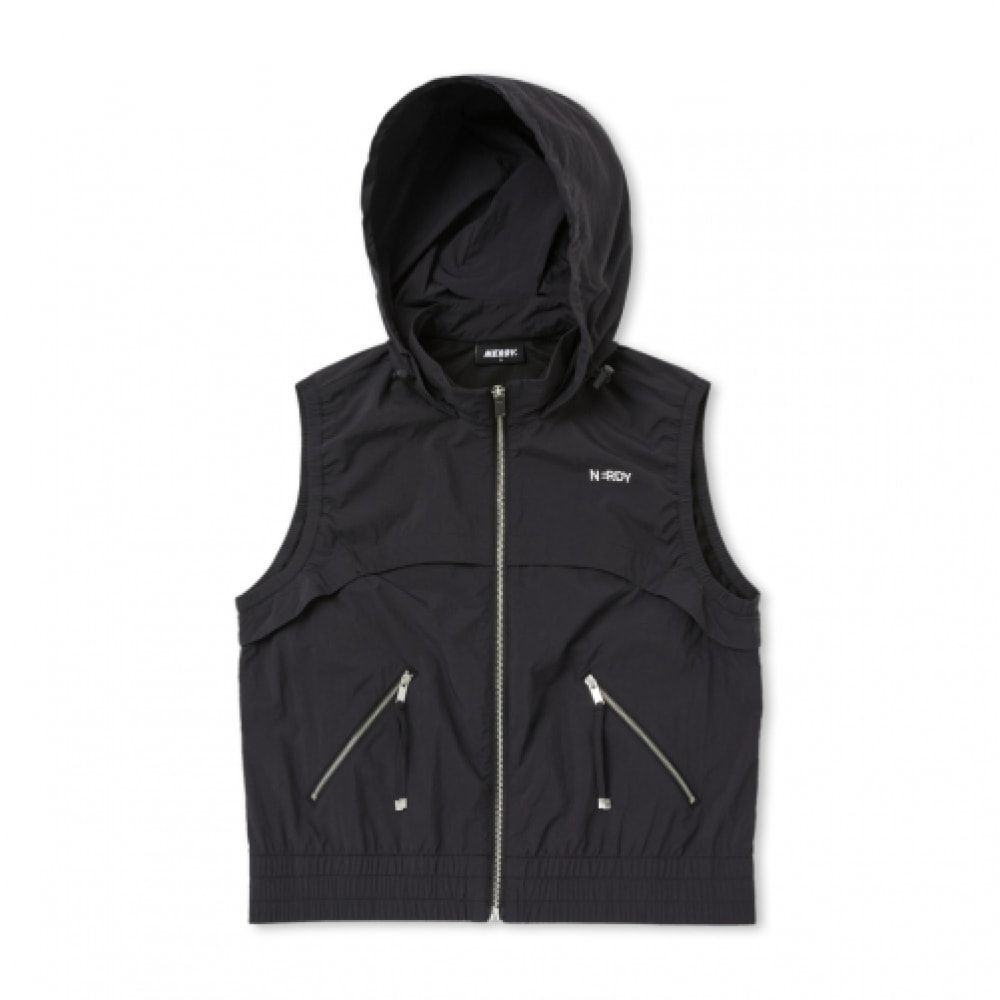 オタク女性用ウーブンパーカーベストブラック