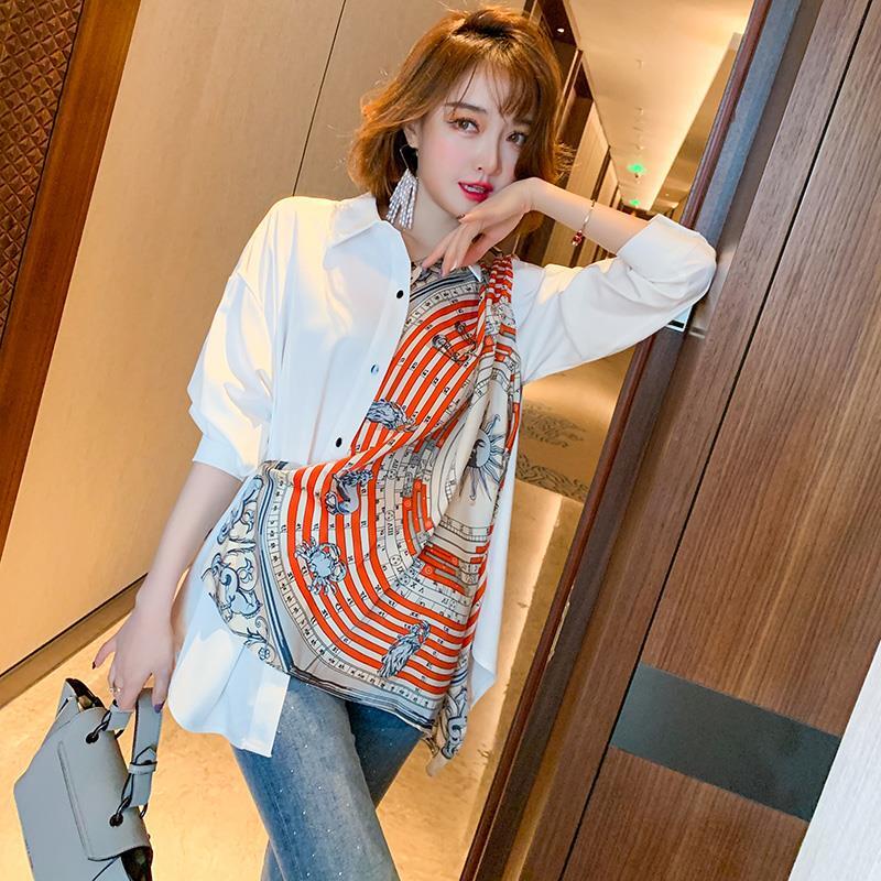 スカーフドッキングシャツ トップス シャツ 袖あり 長袖 襟付き ドッキング 前開き かわいい 大人可愛い きれいめ シンプル カジュアル 大人 上品 おしゃれ お洒落 大人可愛い 大人女子 こなれ感