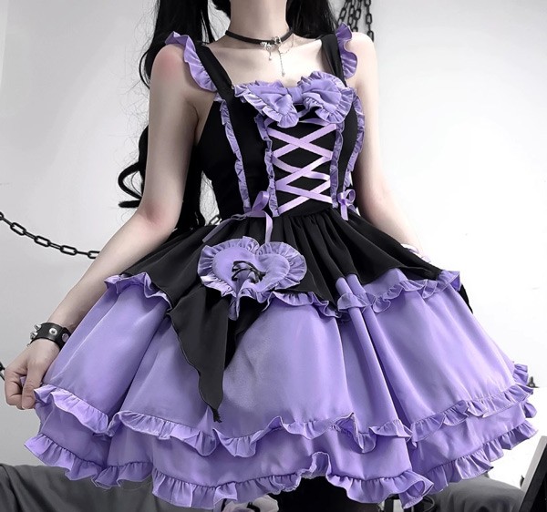 ワンピース ロリータ ハロウィン 魔女風 ウイッチ 魔法使い ショート丈 ミニ レディース ゴスロリ ハイウエスト Aライン 洋服 ロリィタファッション ノースリーブ ロリータワンピース コスチューム