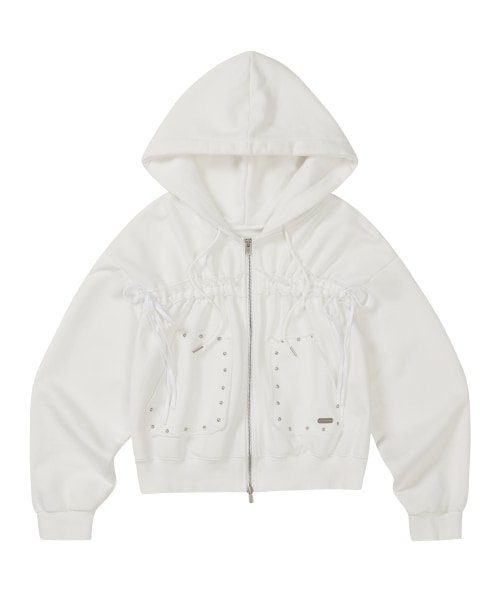 【ILLIGO】 Frayed String Hooded Zip-Up White 正規品