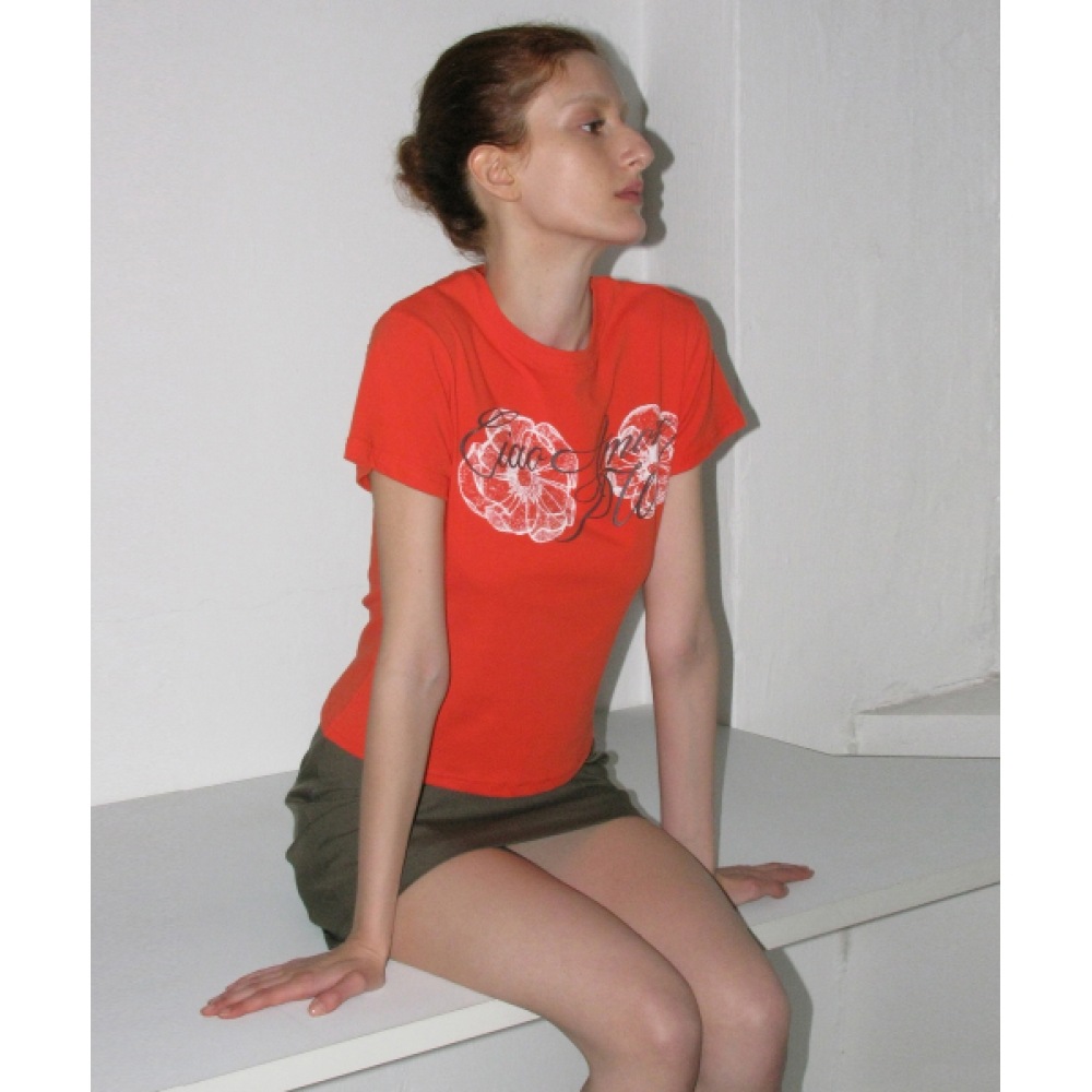 PARTIMENTO 女性用チャオ花柄プリントショートスリーブ_レッド