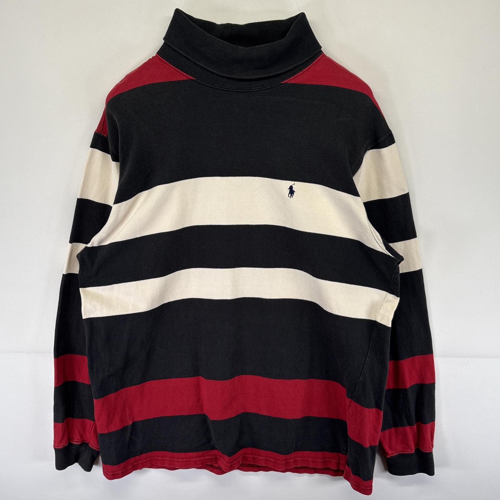 古着 ポロバイラルフローレン Polo by Ralph Lauren 長袖Tシャツ スウェット ボーダー ルーナー ハイネック L ブラック メンズ