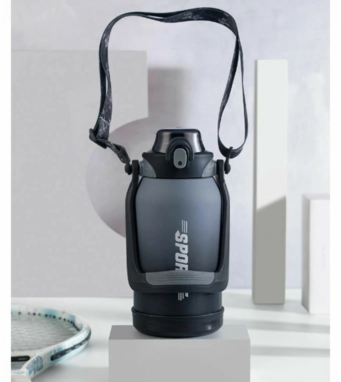 水筒 大容量 2リットル 2L 1.5L 保冷 保温 真空断熱スポーツジャグ ワンタッチオープン ストロー付き 直飲み ステンレスボトル スポーツドリンクOK ショルダーストラップ ハンドル付き 持ち