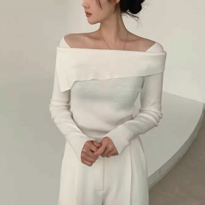 AW 新作 3color スクエア オフショル アシンメトリー ニット