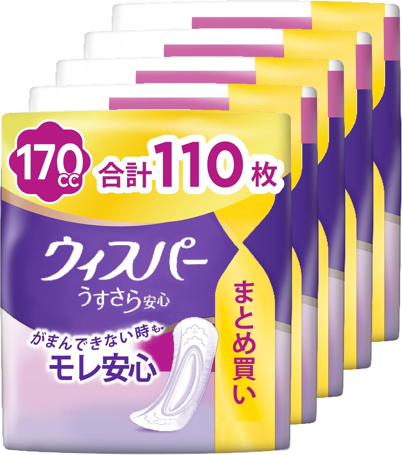 ウィスパー うすさら安心 170cc 110枚 22枚×5パック 尿漏れパッド 尿とりパッド 女性用 中量用 まとめ買い・大容量