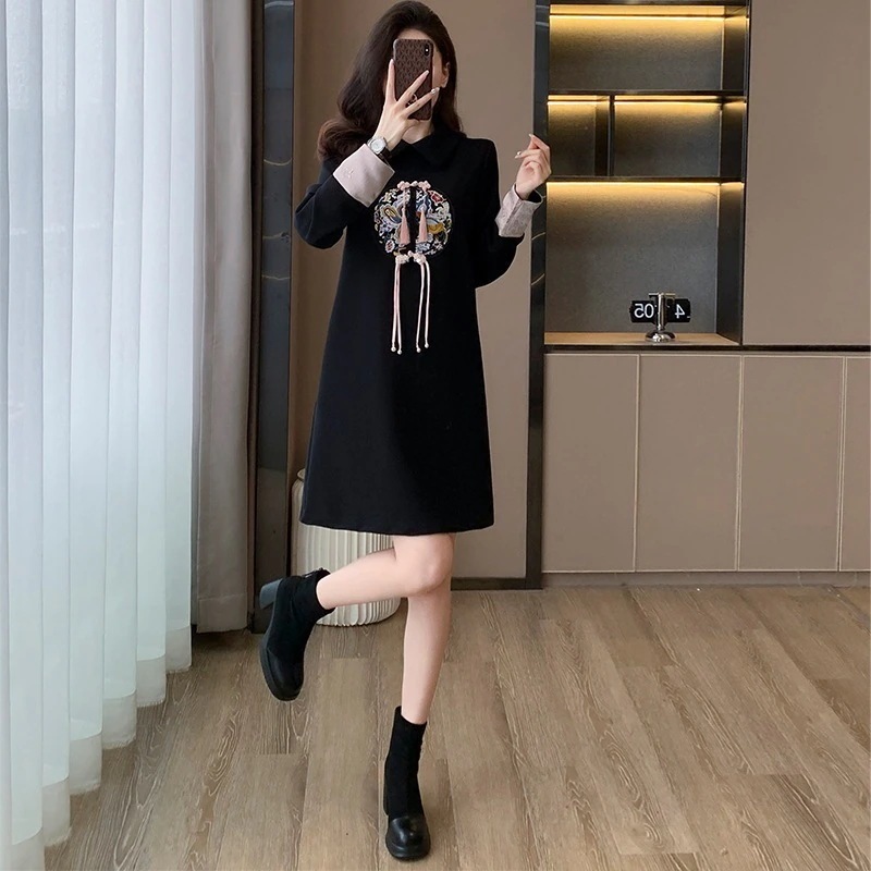 2024新入荷 春秋ブラック改良チャイナドレス気質ワンピース ドレス ワンピース レディース 韓国ファッション パーティードレス