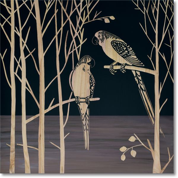 ユーパワー ウッドスカルプチャーアート 60x60cm 「パロット オン ザ ツリー」BK+NP