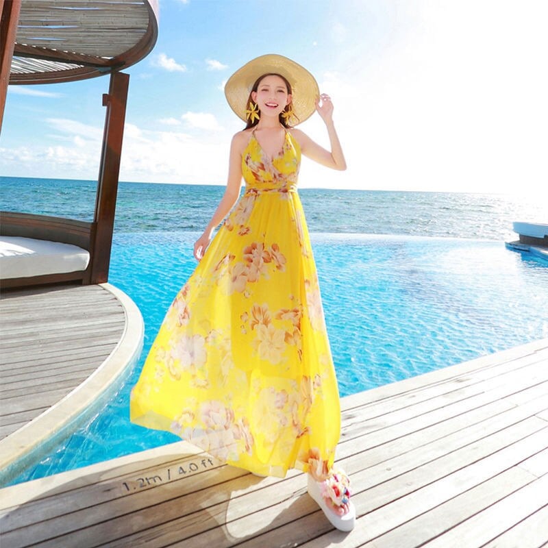 リゾートワンピース マキシ ワンピース リゾート レディース シフォン ハワイワンピース 花柄