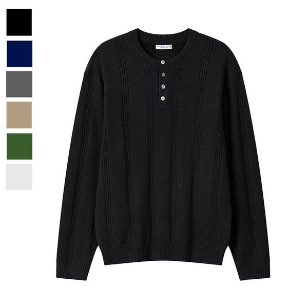 メンズ秋 コエ ラウンド ヘンリーネック 長袖ニット AS-KNA-Q028-ブラック