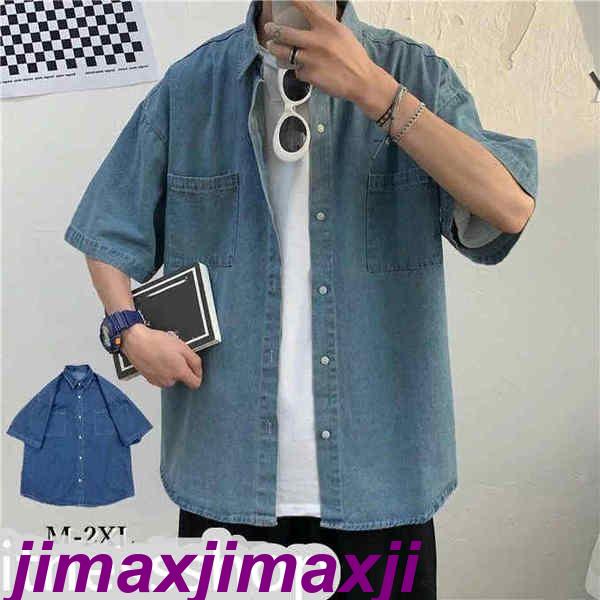 人気SALE 新生活 デニムシャツ メンズ レディース ペアルック 五分袖 折り襟 前開き シングル 無地 ゆったり 大きいサイズ 体型カバー カジュアル ファッション 夏 新作