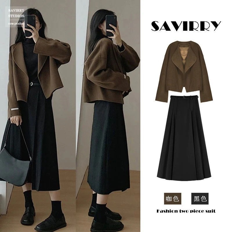 冬アウター 涼しく楽ちんセットアップ制服秋冬3新型婦人服セットとスカートセット韓国ファッション 通勤