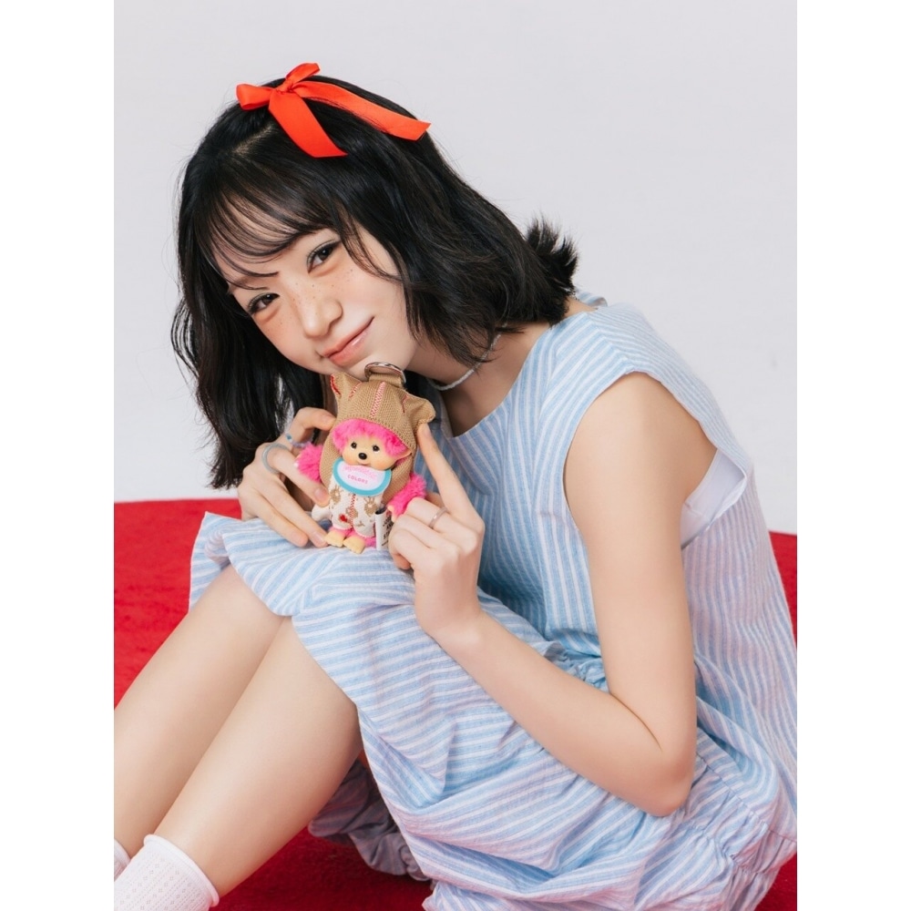 JOSEPH & STACEY LPK ミニマルチポーチモンチッチガールベージュリボンワッペン付きレッド
