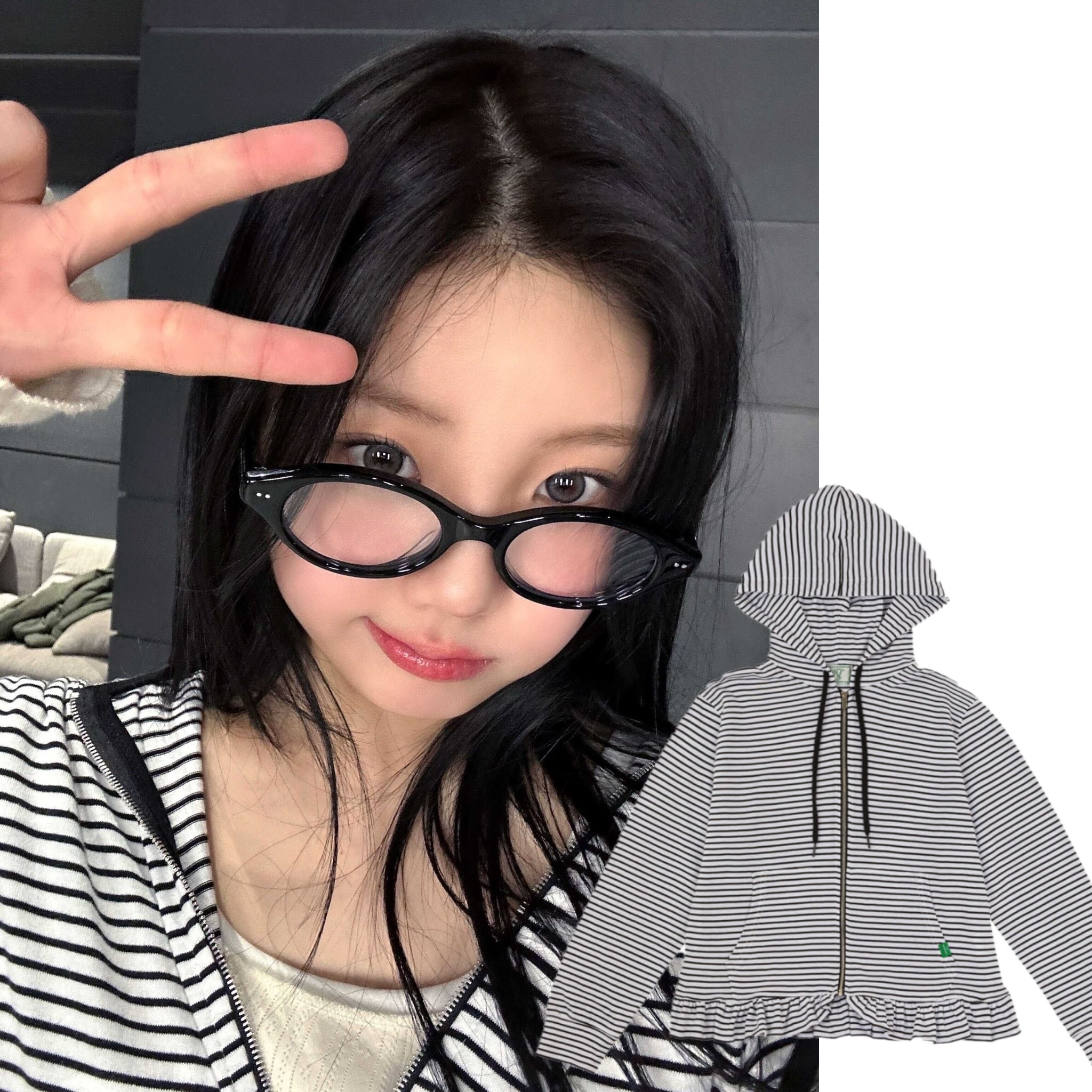 (ILLIT WONHEE 愛用) 34. Stripe Frill Hooded Zip-Up _ White