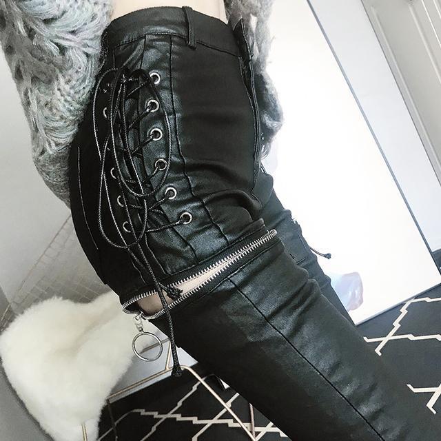 2025秋冬ウエスタンスタイルスリム小脚レザーパンツファッションジッパータイトハイウエストペンシルパンツ婦人服 9,845円