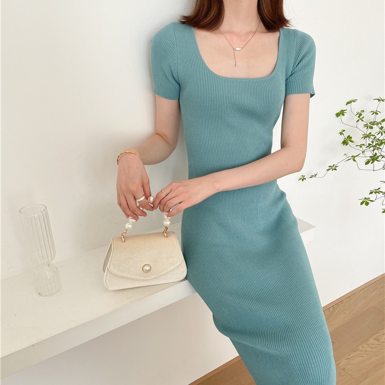 【1つ買うと10つ無料】夏のレトロカラースカートスリムスリムスリムニットニットドレス